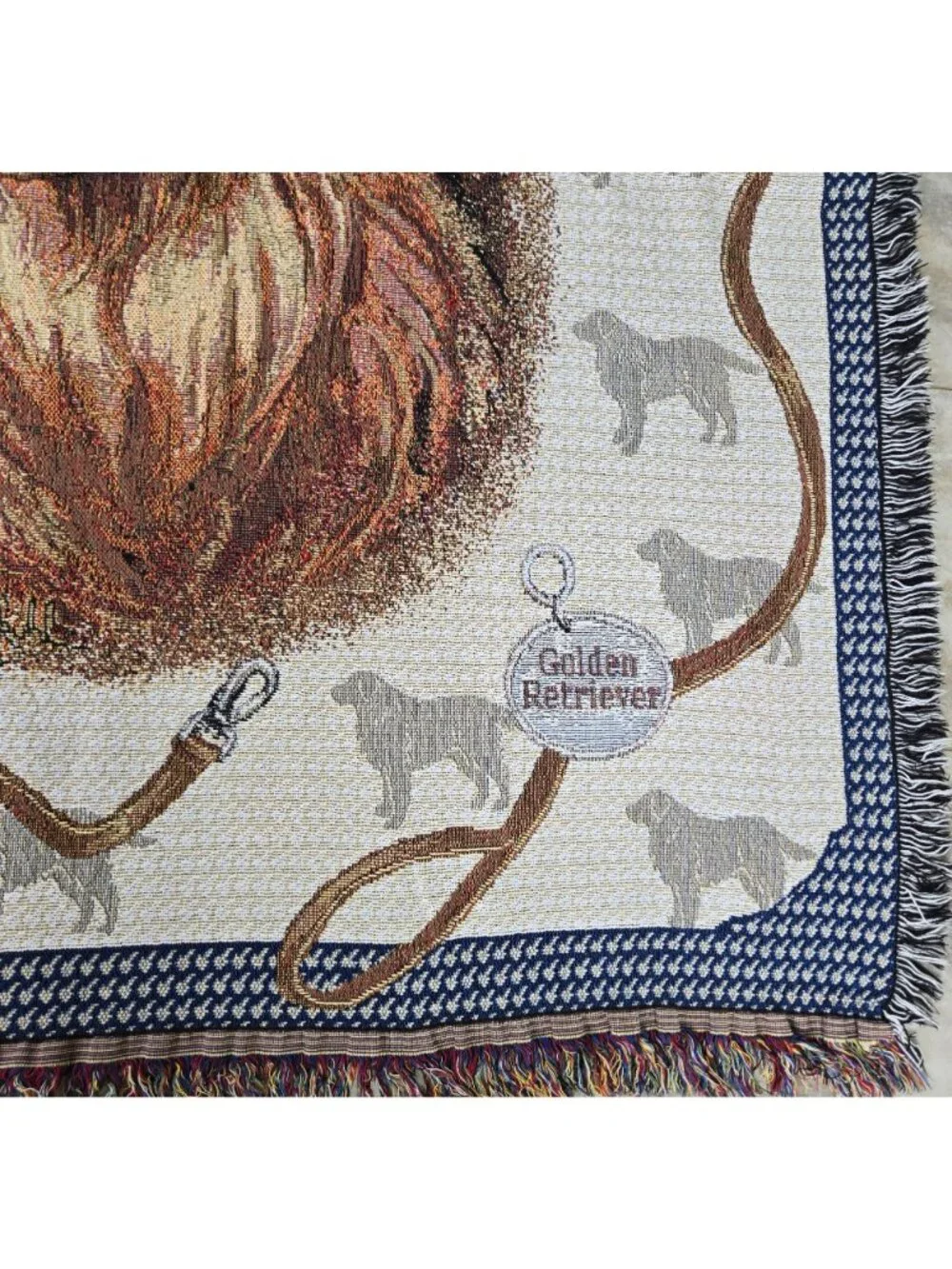 Golden Retriever Tapestry Throw Blanket Woven Design Fringed Edges Dog Lover Gif